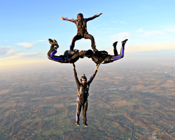 Professional Skydivers Performing Stunt