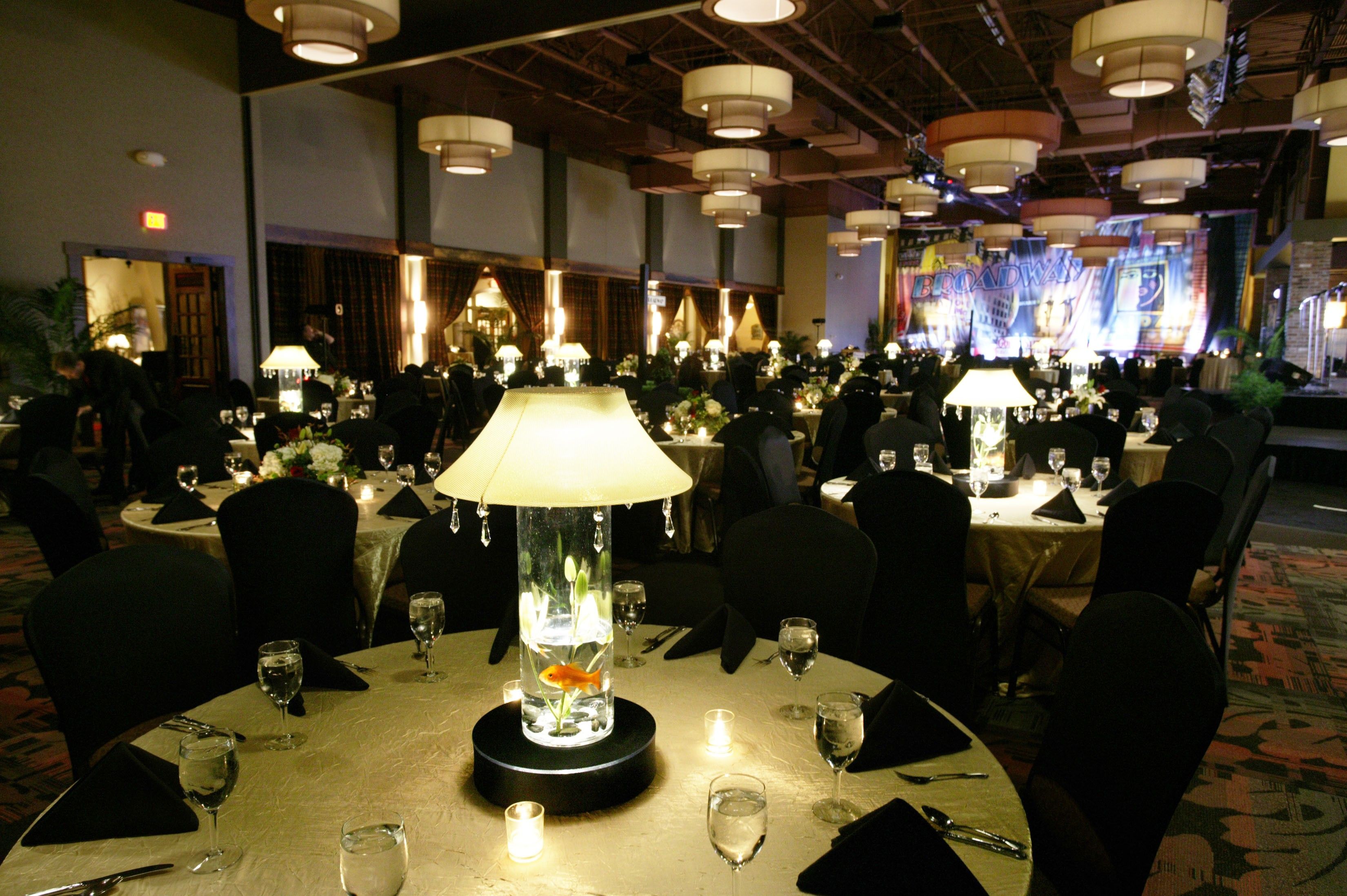 Oscar Event Center dining area with fish center pieces